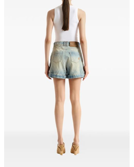 Balmain Blue Topstitched Denim Shorts
