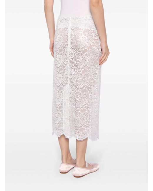 Simone Rocha White Laminated Lace Midi Skirt