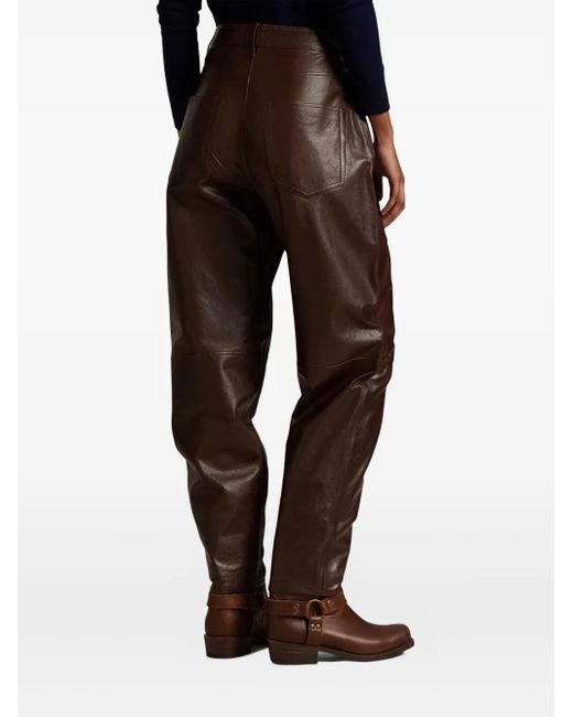Polo Ralph Lauren Brown Leather High-waisted Trousers