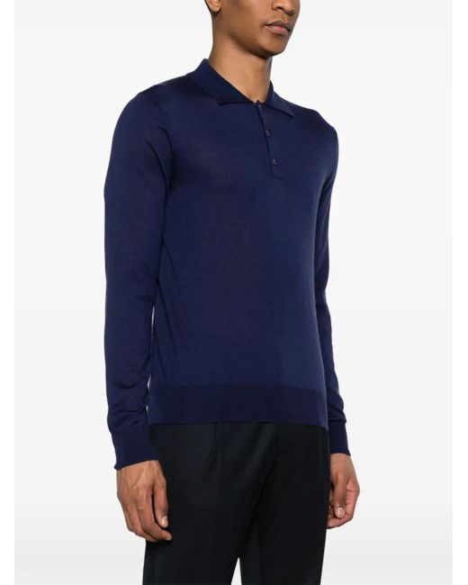 Corneliani Blue Fine-Knit Polo Shirt for men
