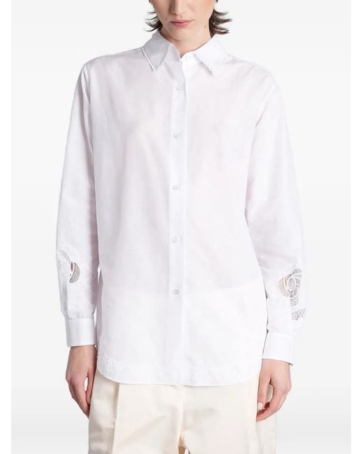Magda Butrym White Lace-Trimmed Cut-Out Shirt