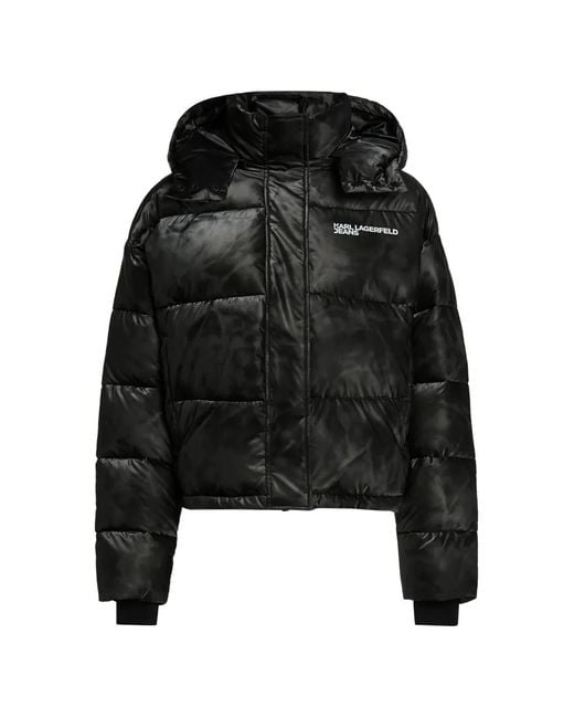 Karl Lagerfeld Black Cropped Shiny Puffer Jacket