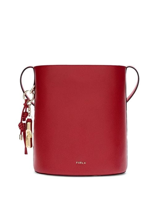 Furla Red Roxie" Ares Leather Small Bucket Bag