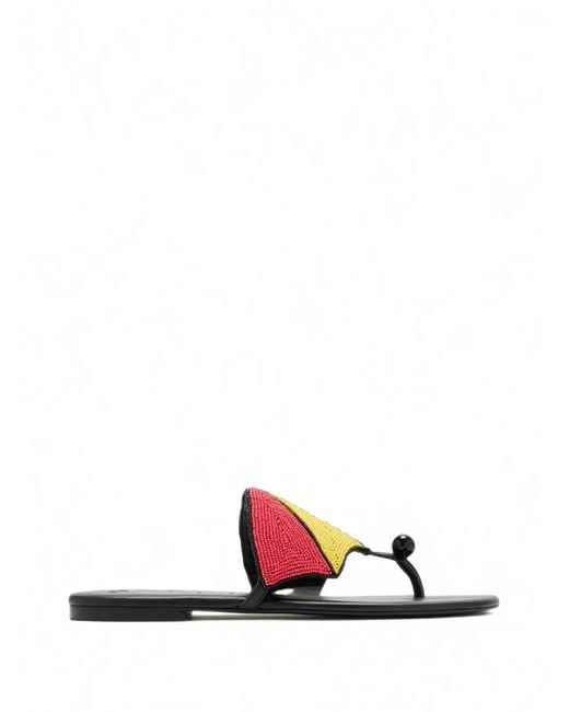 Staud White Umbrella Bead-Embellished Sandals