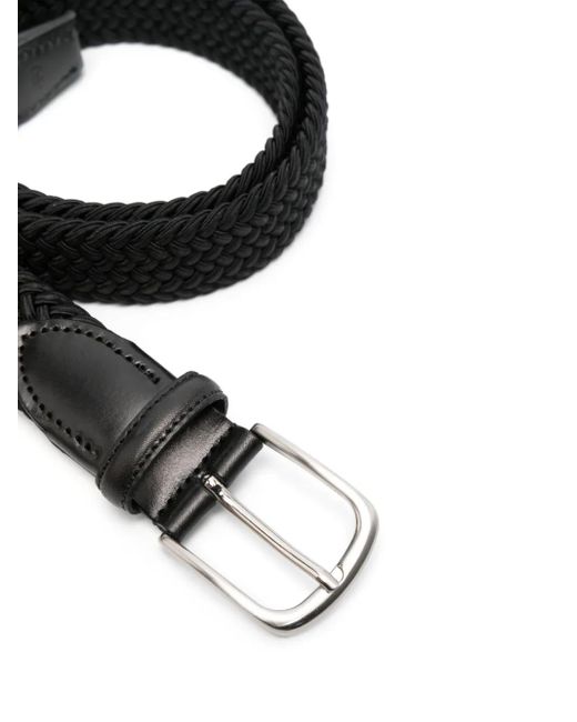 Eraldo Black Leather-Trim Interwoven Belt for men