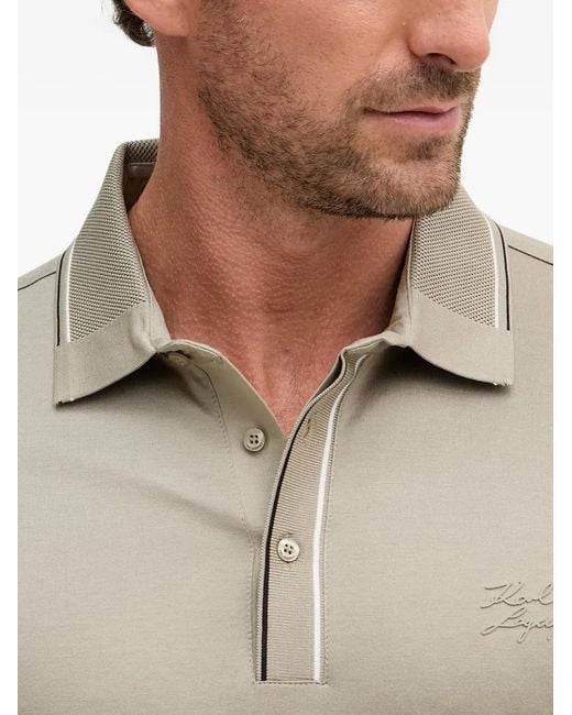 Karl Lagerfeld Natural Logo-Embroidered Tipped Polo Shirt for men