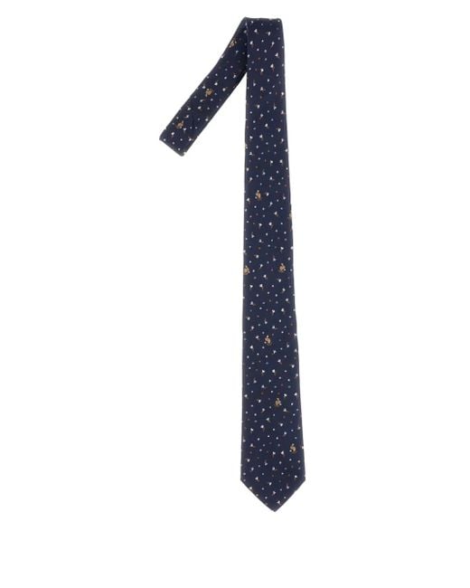Paul Smith Blue Floral-Embroidered Silk Tie for men