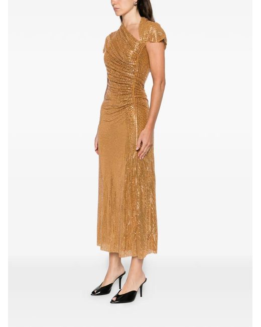 Self-Portrait Rhinestoned-Embellished Midi Dress in Natural | Lyst