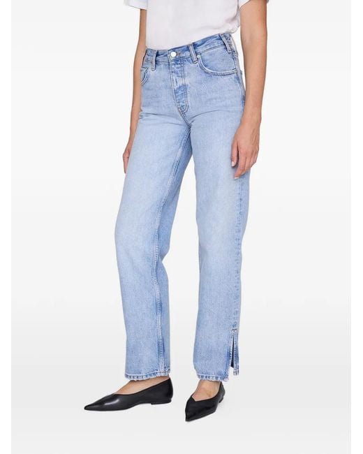 Anine Bing Blue Roy Side Slit Straight-Leg Jeans
