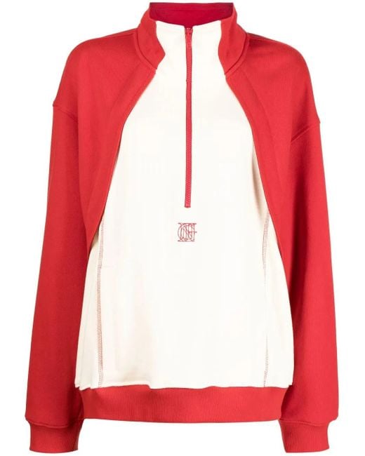 Goen.J Red Contrast-Panel Half-Zip Sweatshirt