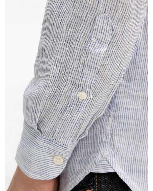 Benetton Gray Chemise Rayée À Col Pointu for men