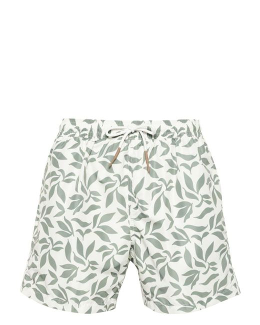 Eleventy Green Floral-print Swim Shorts for men