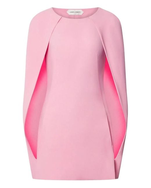Alberta Ferretti Pink Cape-Sleeve Mini Dress