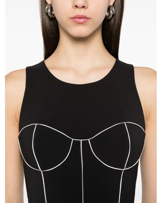 Elisabetta Franchi Black Contrasting Piping Midi Dress