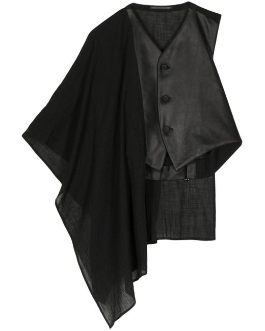 Yohji Yamamoto Black Asymmetric Panelled Leather Vest