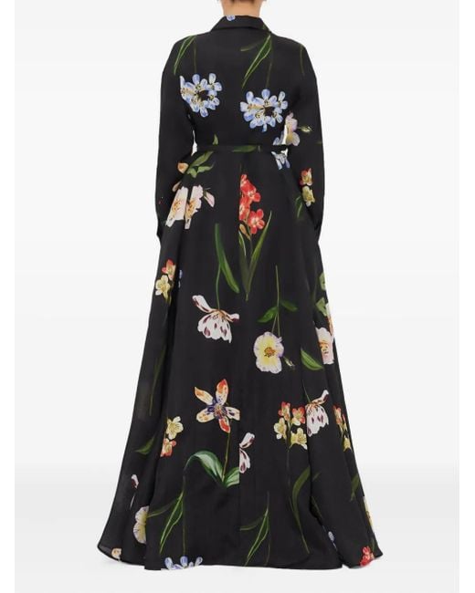 LEO LIN Maxi Blousejurk Met Bloemenprint En Ceintuur in het Black