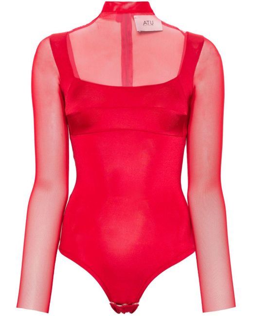 Atu Body Couture Red Mesh-panelling Bodysuit