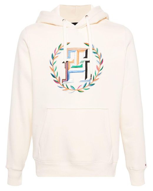 Tommy Hilfiger Natural Logo-embroidered Knitted Hoodie for men