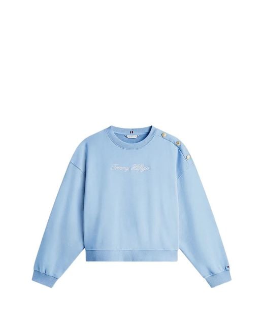 Tommy Hilfiger Blue Buttoned Logo-Embroidered Sweatshirt