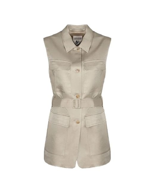 Semicouture Natural Belted Button-Up Waistcoat