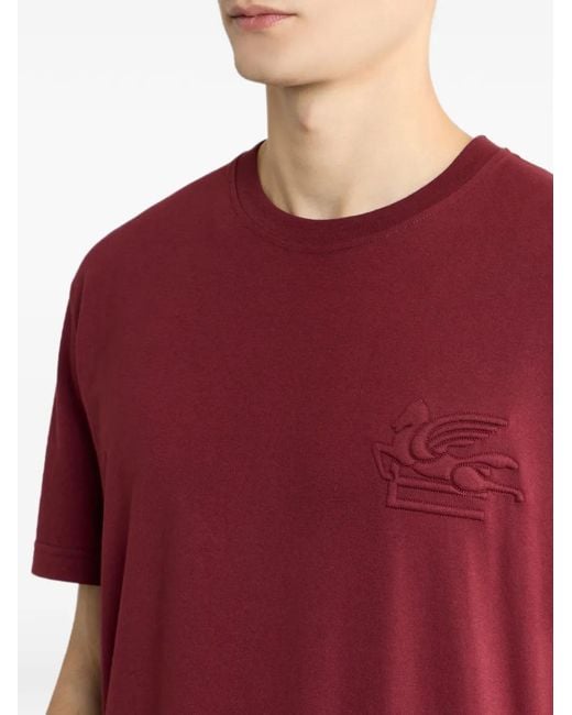 Etro Red Cotton Jersey T-Shirt With Raised Pegaso Logo for men