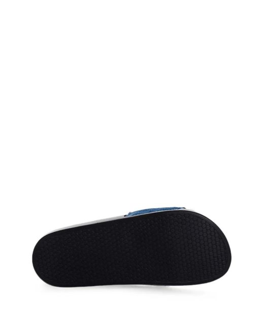 Love Moschino Blue Logo-Print Denim Slides