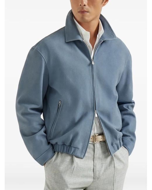 Brunello Cucinelli Blue Nubuck Outerwear Jacket for men
