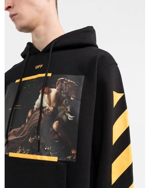 Off-White c/o Virgil Abloh Black Caravaggio Print Hooded Sweatshirt for men