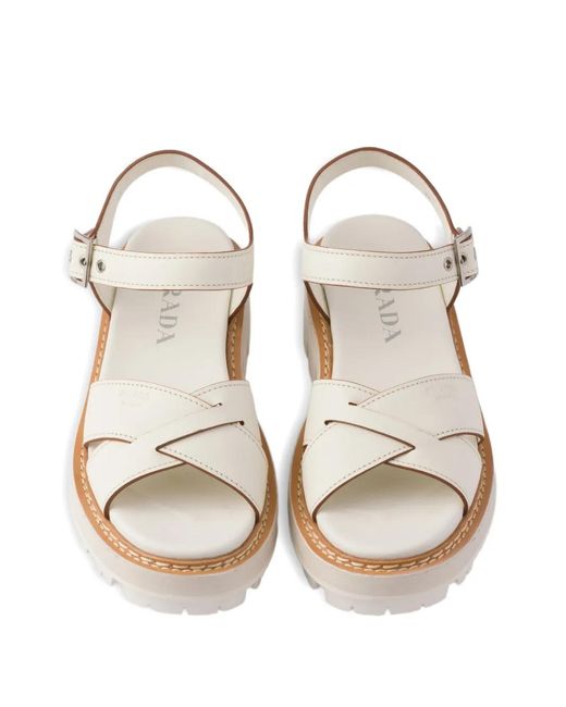 Prada White Leather Sandals