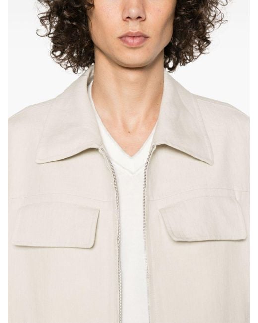 メンズ Lardini Linen Chambray Zipped Jacket Natural