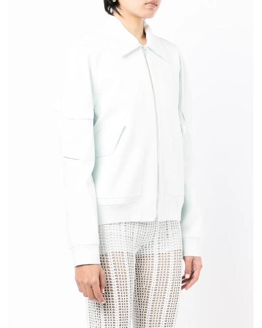 Dion Lee White Zip-Up Fitted Bomber Jacket