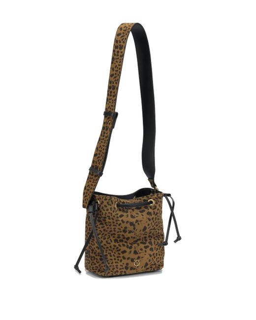 Pinko Brown Leopard Print Drawstring Shoulder Bag