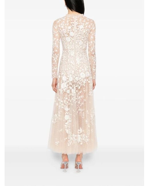 Abito Con Ricamo A Fiori di Needle & Thread in Natural