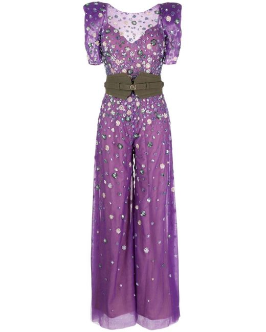 Saiid Kobeisy Purple Embellished Tulle Jumpsuit