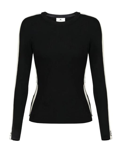 Elisabetta Franchi Women's Black Stripe-Detail Long-Sleeve Sweater