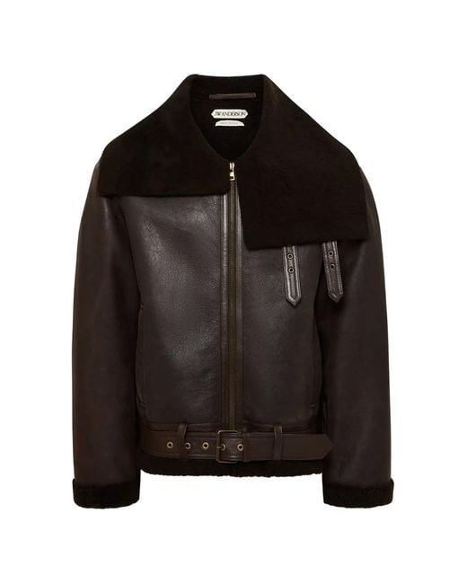 J.W. Anderson Black Shearling Belted Jacket for men