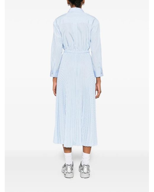 Maje Blue Long Pleated Dress With Eyelets