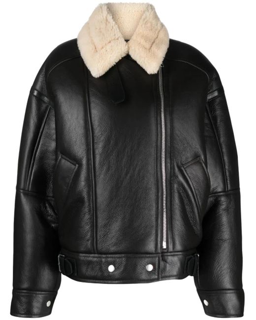 Acne Black Leather Shearling Jacket