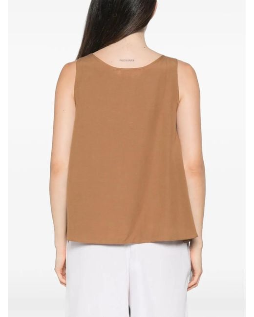 MOUTAKI Brown Scoop-Neck Flared Blouse