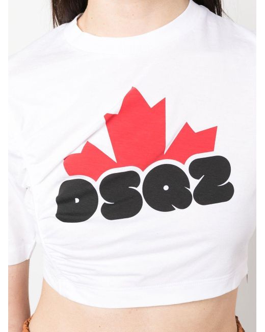 DSquared² Dsq2- Print Cropped T-shirt in het White
