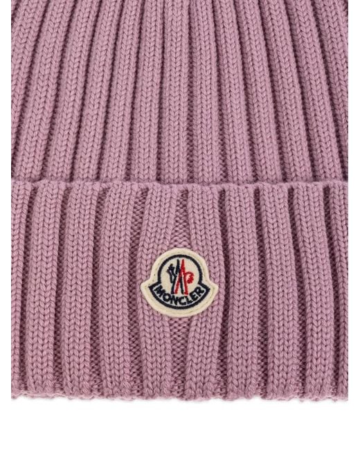 Moncler Pink Logo Wool Beanie