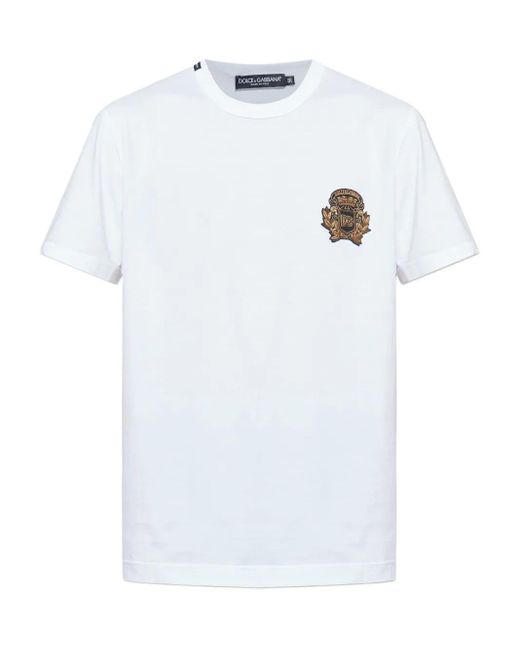 Dolce & Gabbana メンズ ホワイト Cotton T-Shirt With Heraldic Patch 