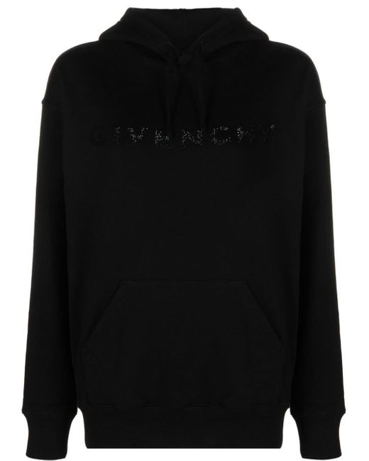 Givenchy Black Rhinestone-logo Cotton Hoodie