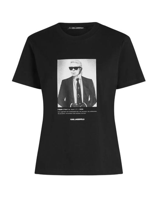 Karl Lagerfeld Black Portrait-Print T-Shirt