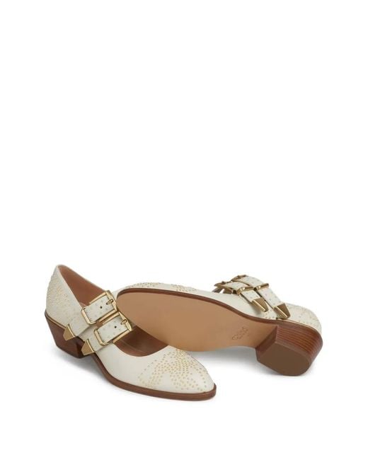 Chloé White Susan Buckle Embellished Pumps