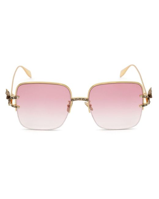 Alexander McQueen Pink Butterfly-jewelled Square-frame Sunglasses