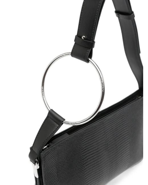 Dondup Black Ring-Handle Lizard-Effect Tote Bag