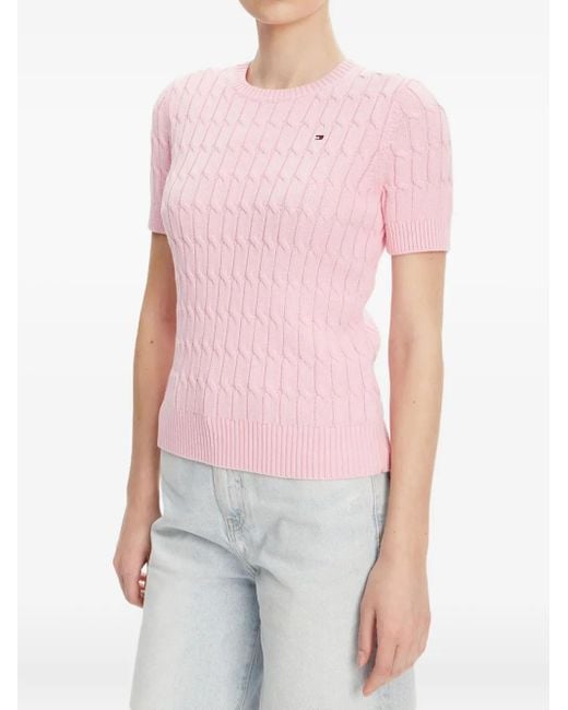 Pull En Maille Torsadée À Manches Courtes Tommy Hilfiger en coloris Pink