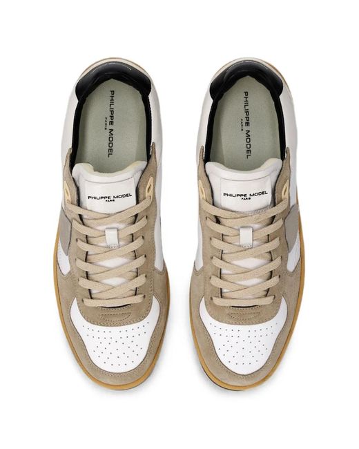 Philippe Model White Logo-Patch Panelled Sneakers for men