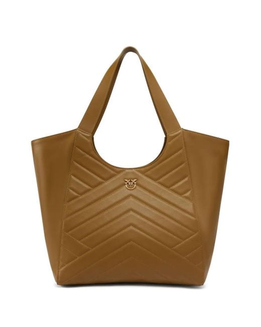 Pinko Brown Chevron-Quilted Leather Tote Bag